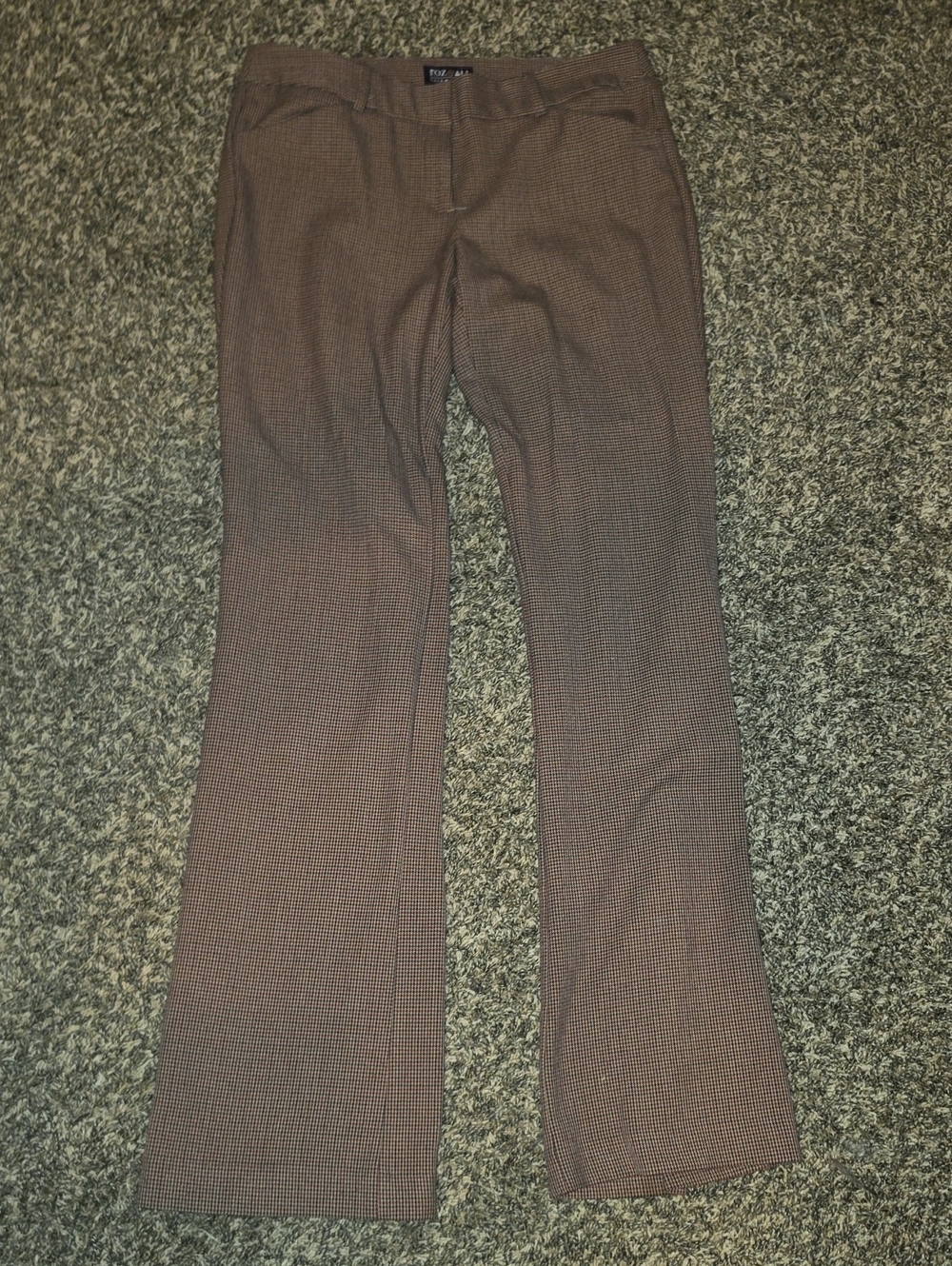 Roz & Ali Tweed Micro-Check Dress Pants in Brown and Burgundy